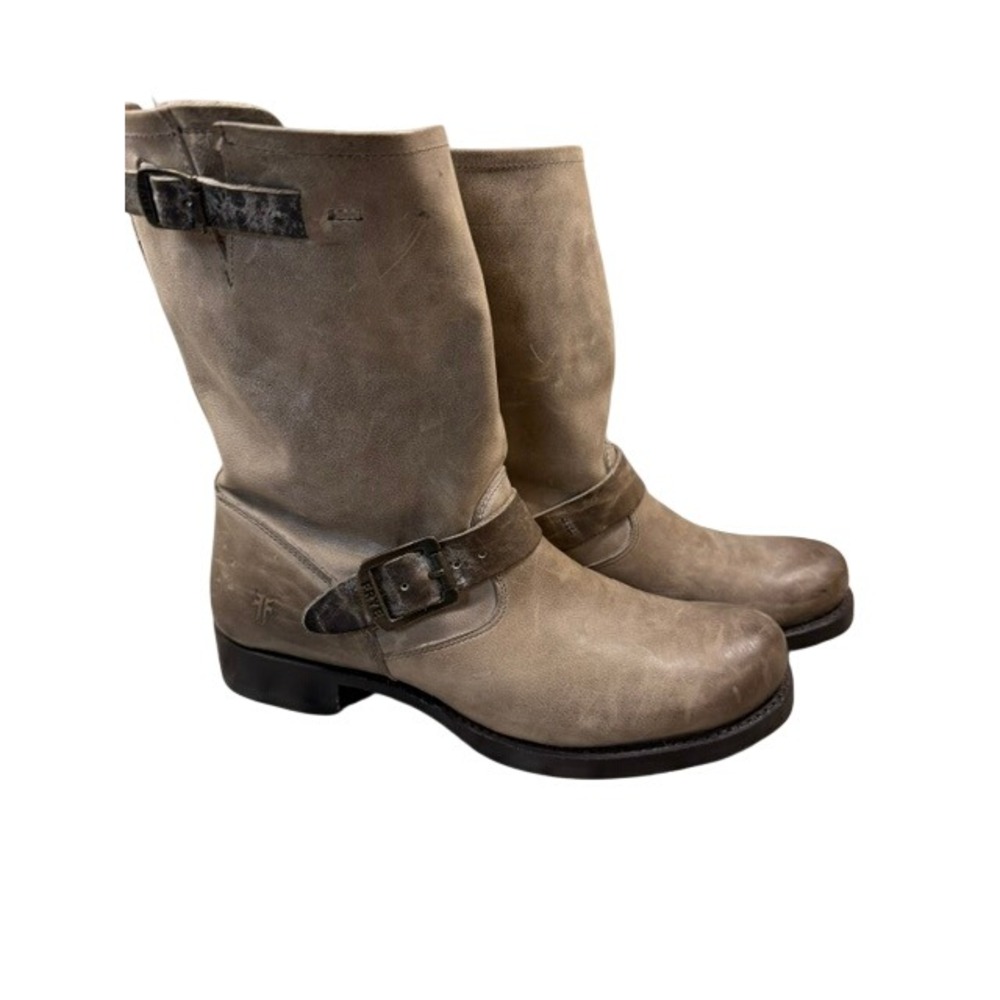 Frye Women Veronica Slouchy Boots Distressed Leather Mid Calf Buckle Moto 9.5